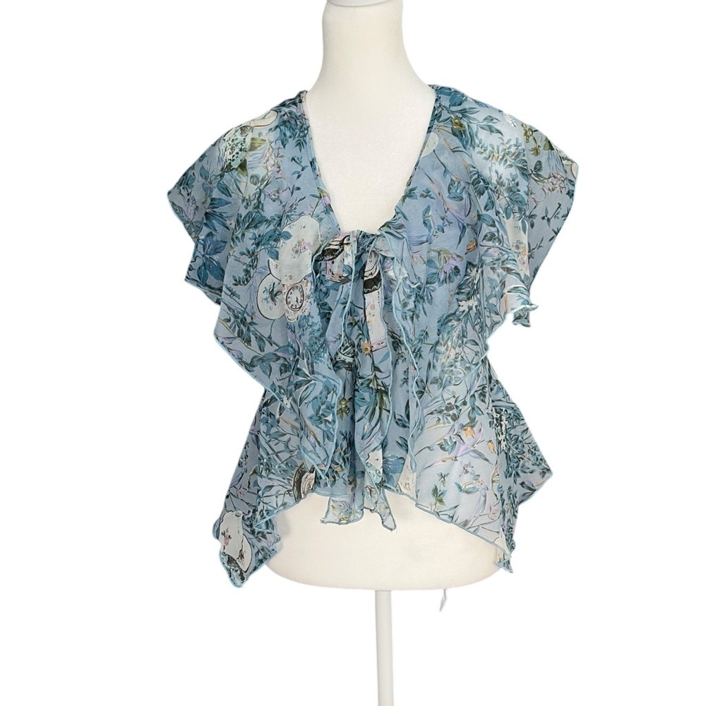 Ethereal Fairycore Blue Floral Layered Blouse Wear 3 Ways Size Small